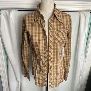 Brown and Yellow Plaid shirt - Fits size S